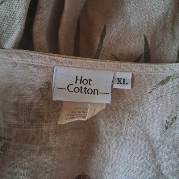 Hot Cotton Tan V Neck Oversized Tropical Print Linen Tunic Size XL - Picture 6 of 8